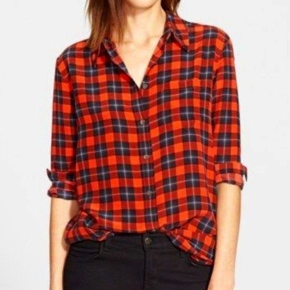 Equipment Tops - Equipment Femme Reese Red Plaid Silk Blouse